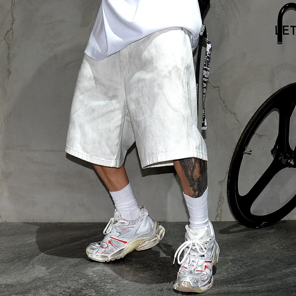 High Quality Streetwear White Jorts Men Clothes Denim Shorts Hip Hop Baggy Jeans