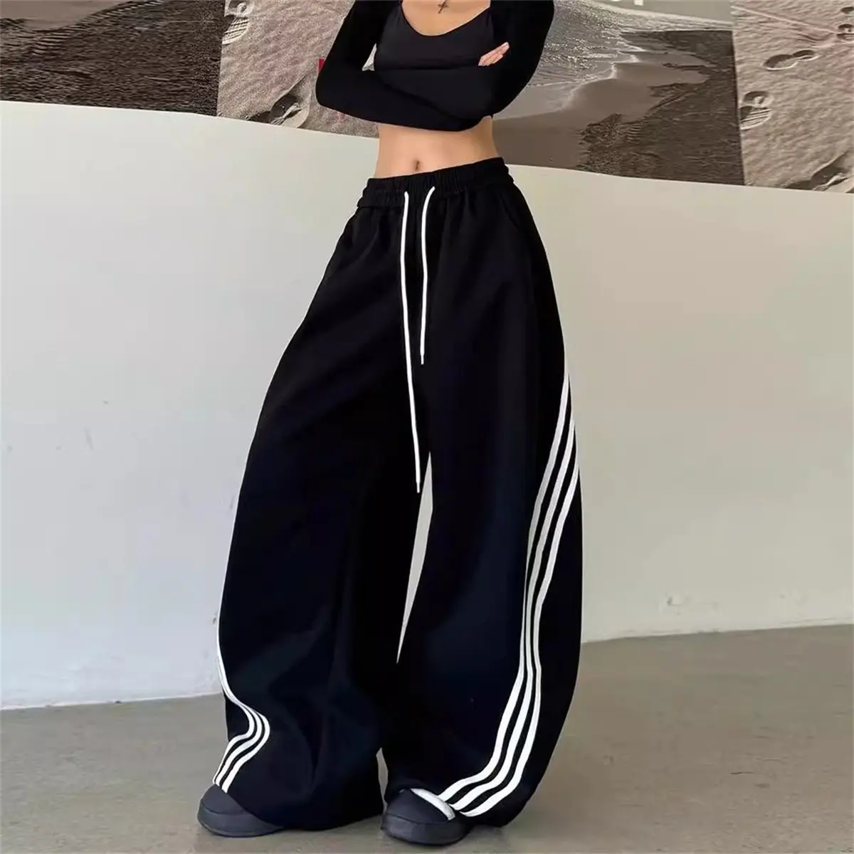 Wide Leg Pant Women Elastic High Waist Trousers Female Hip Hop Streetwear Casual Loose Pants