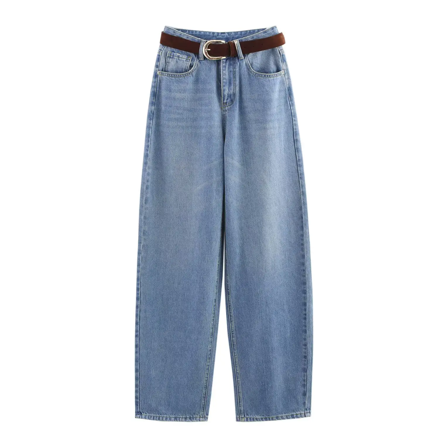 Spring/Autumn Loose Fit With Belt High Waist Wide ...