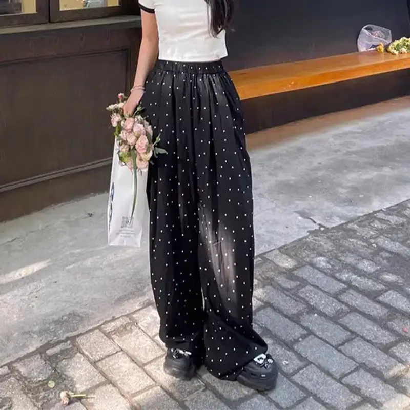 Women's Stretch Polka Dot Wide-Leg Pants, Comforta...
