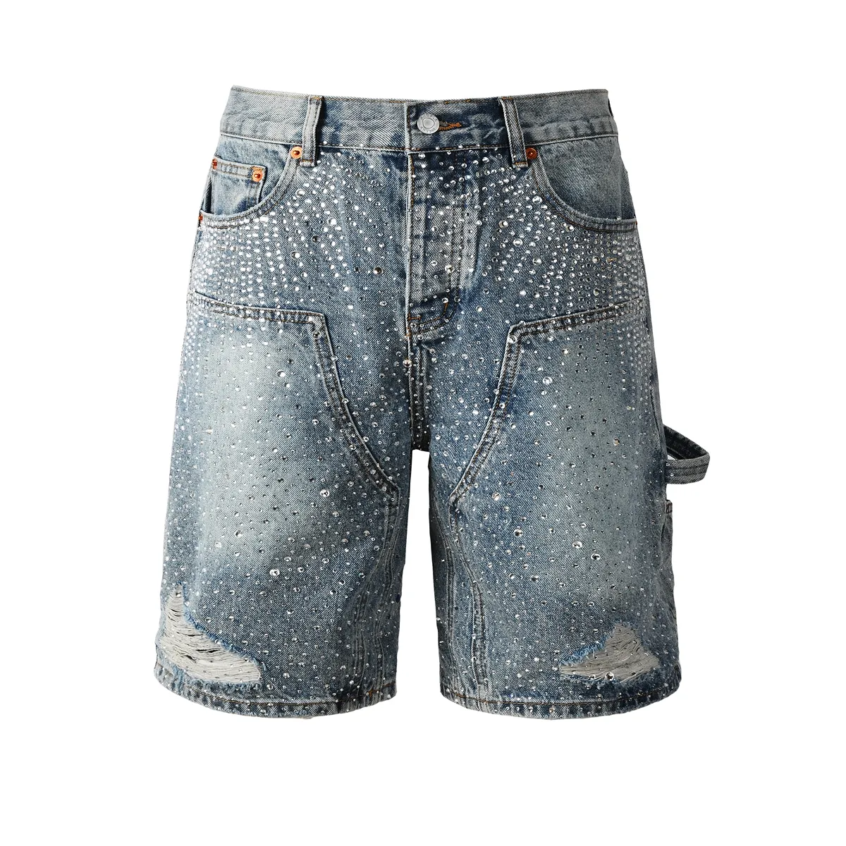 Men Shorts Jean Straight Shorts Star-Shaped Rhinestone With Diamonds High Quality Men Jeans