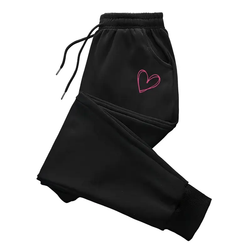 Women's Sweatpants Heart Printed Casual Sports Pants Fitness Jogger Trousers
