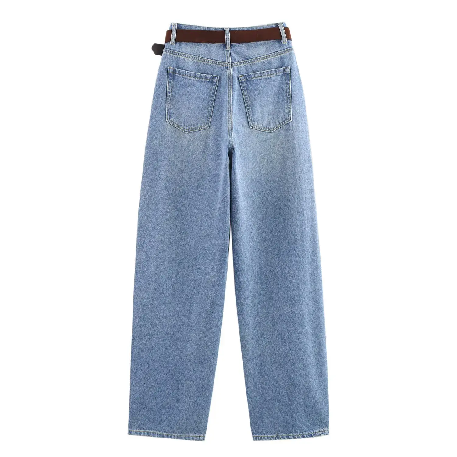 Spring/Autumn Loose Fit With Belt High Waist Wide Legs Jeans