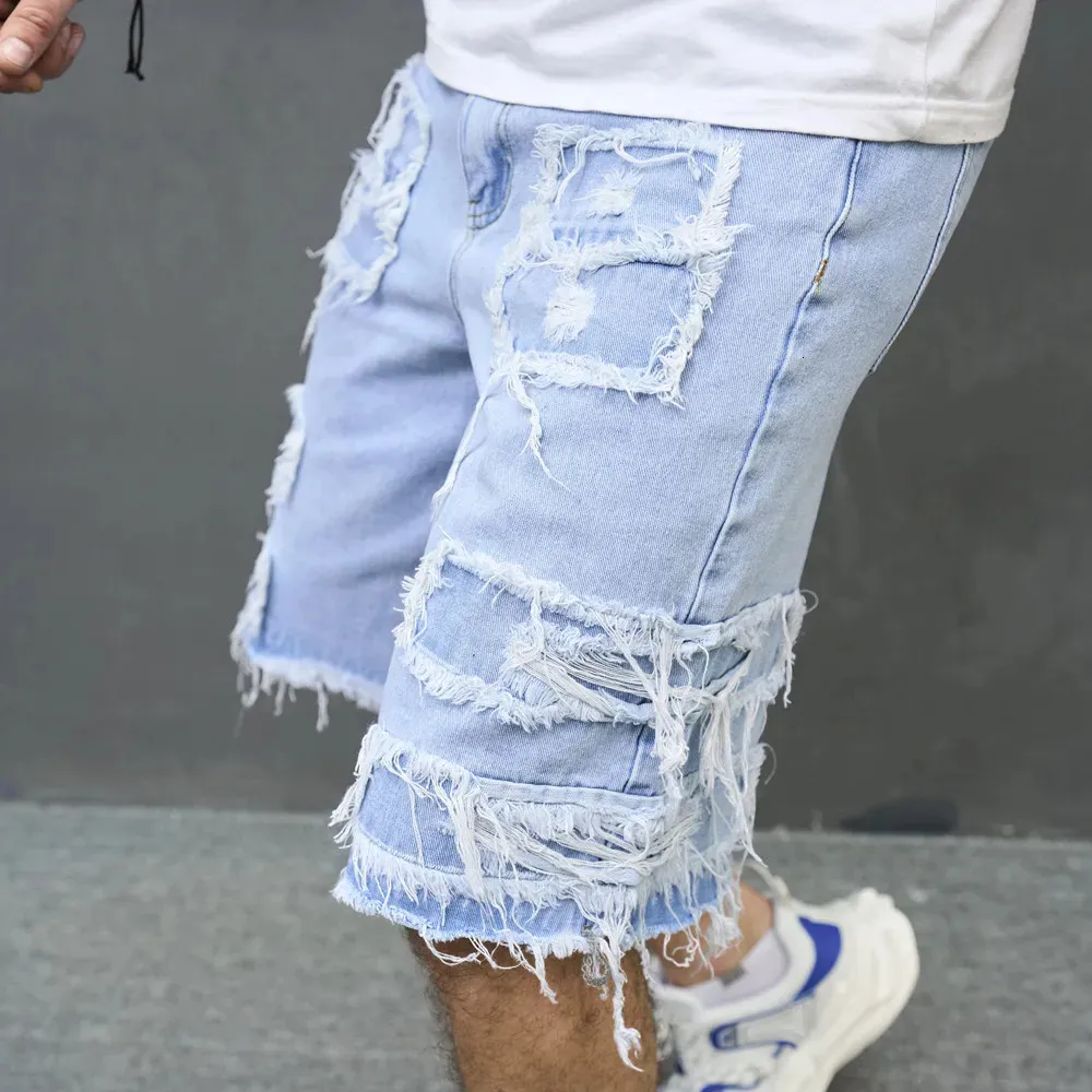 Summer Men High Street Denim Shorts Stylish Solid Casual Male Straight Jeans Shorts
