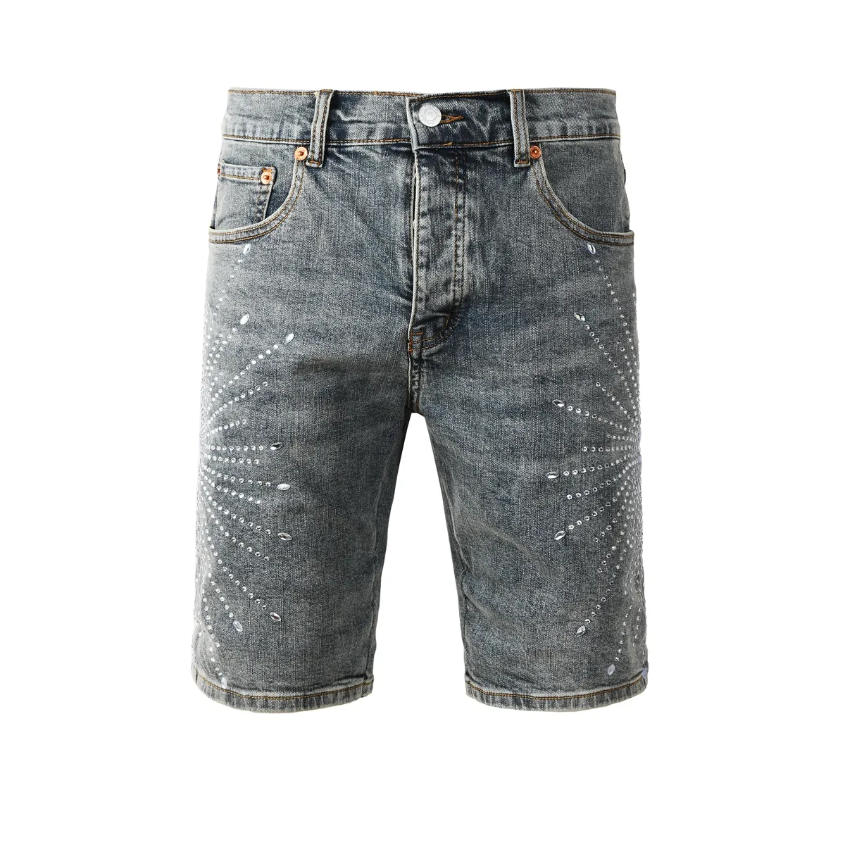 Men Shorts Jean Straight Shorts Star-Shaped Rhinestone With Diamonds High Quality Men Jeans