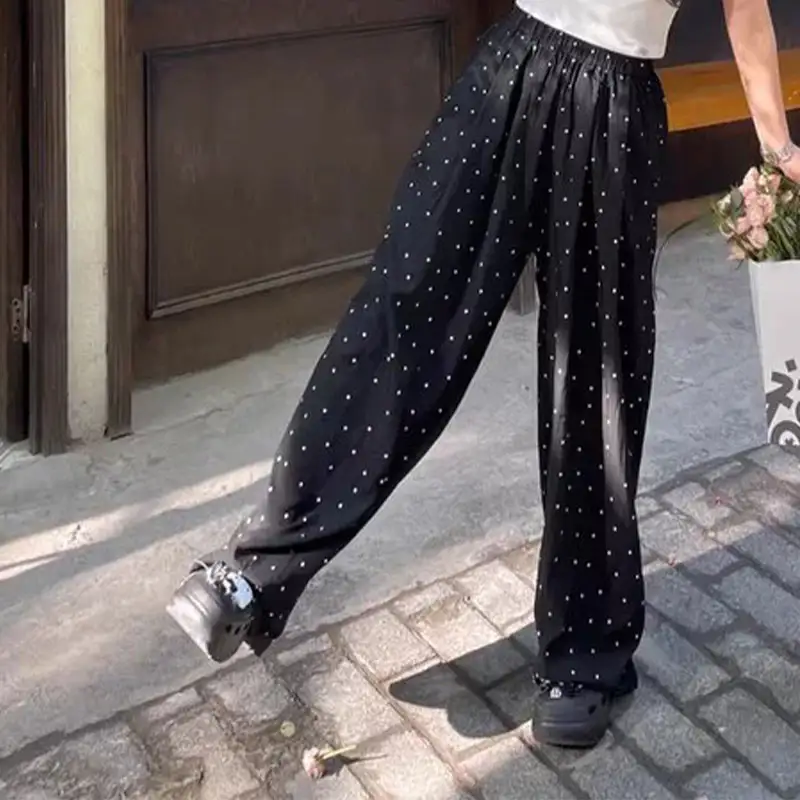 Women's Stretch Polka Dot Wide-Leg Pants, Comfortable And Versatile