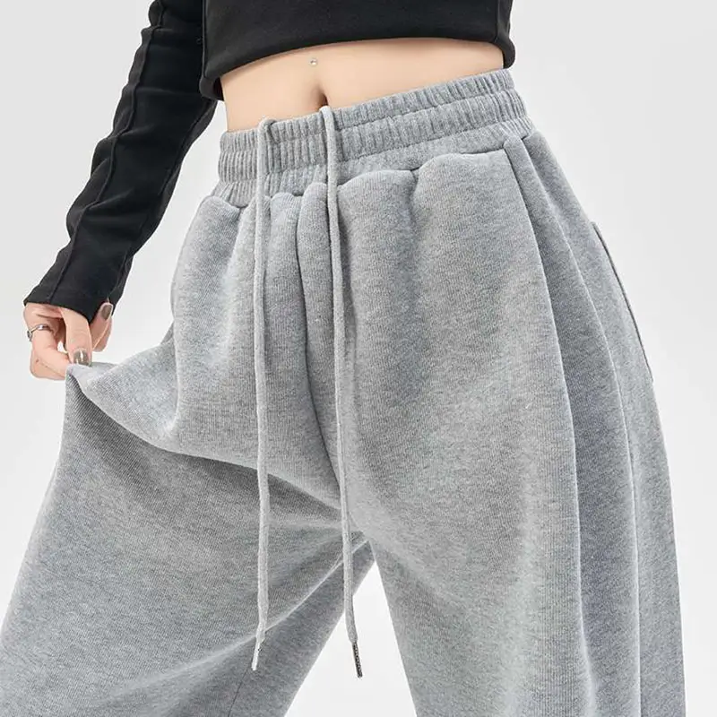 Woman Solid Sweatpants Elastic Waist Loose-Fit Straight Casual Trousers Women Streetwear Baggy Sport Pants