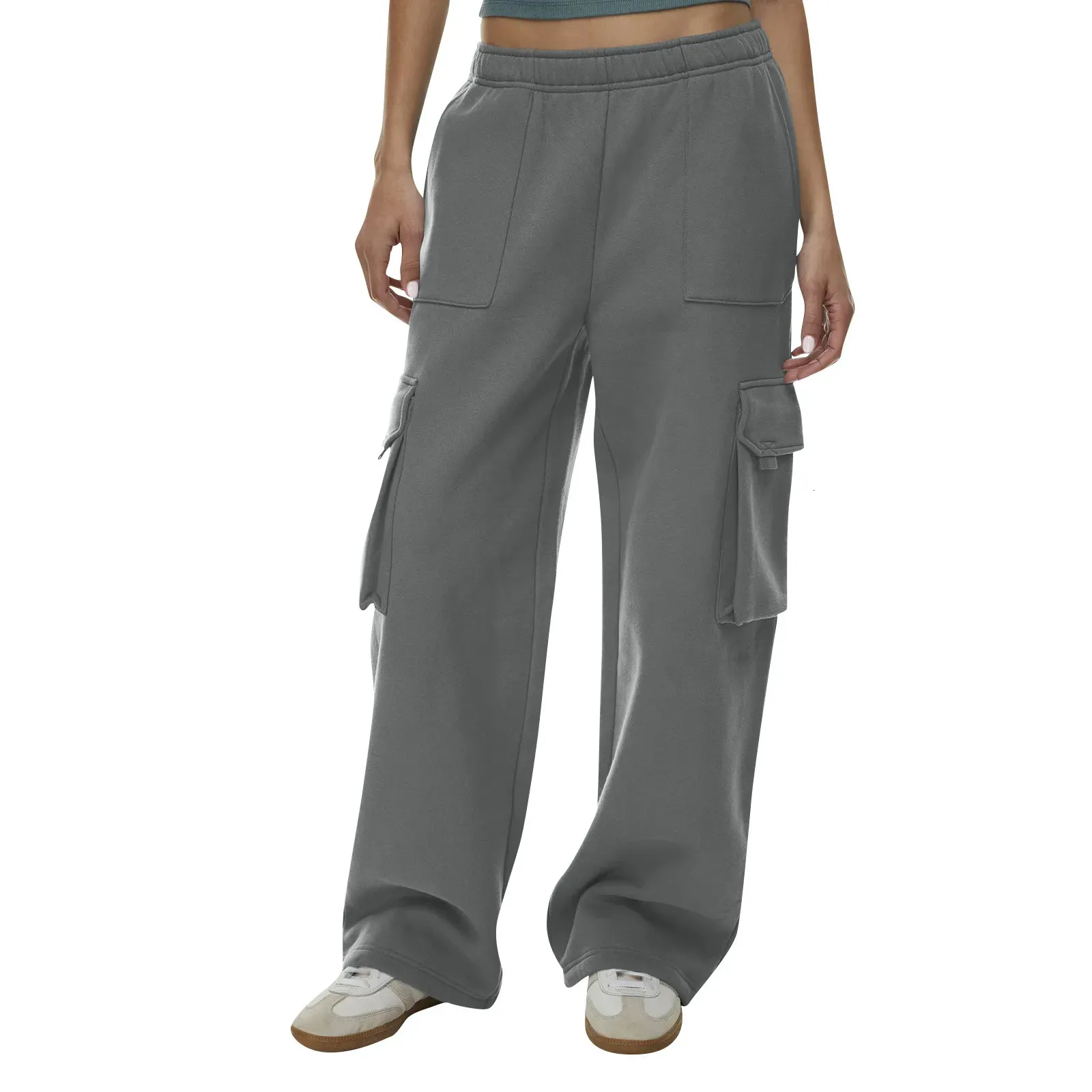 Women's Cargo Sweatpants Wide Leg Fleece Lined Pan...