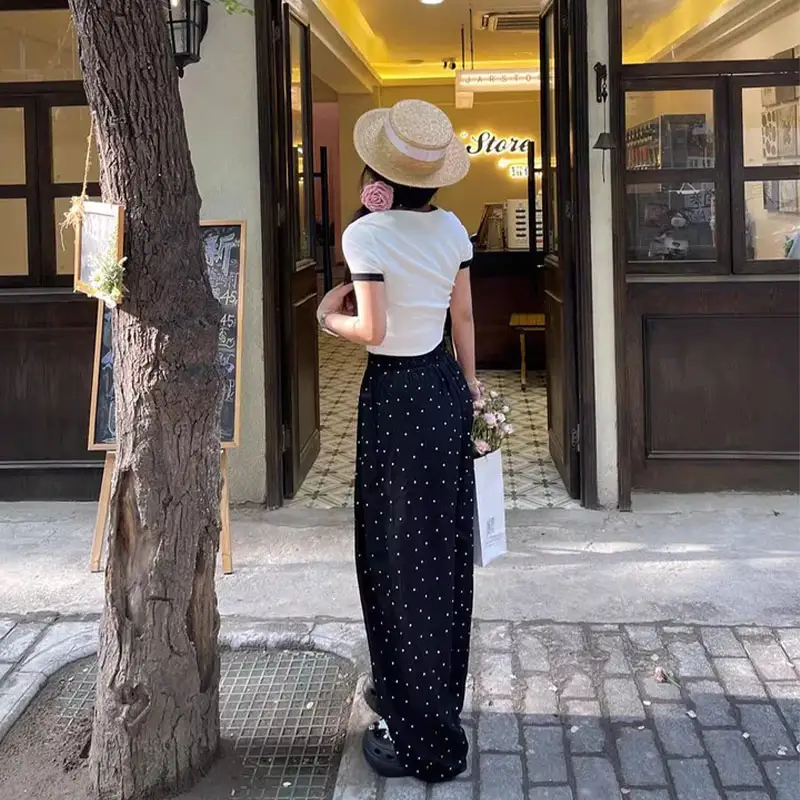 Women's Stretch Polka Dot Wide-Leg Pants, Comfortable And Versatile