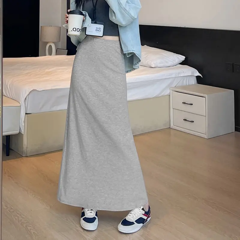 A-Line Long Skirt Women's Fashionable Hip-Lifting High Waist Long Skirt Women's Solid Color Fishtail Skirt