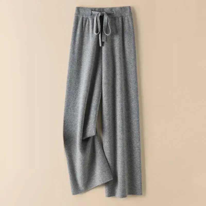 Thick Warm Knitted Casual Wide-Leg Pants Straight-Leg Nine-Point Pants