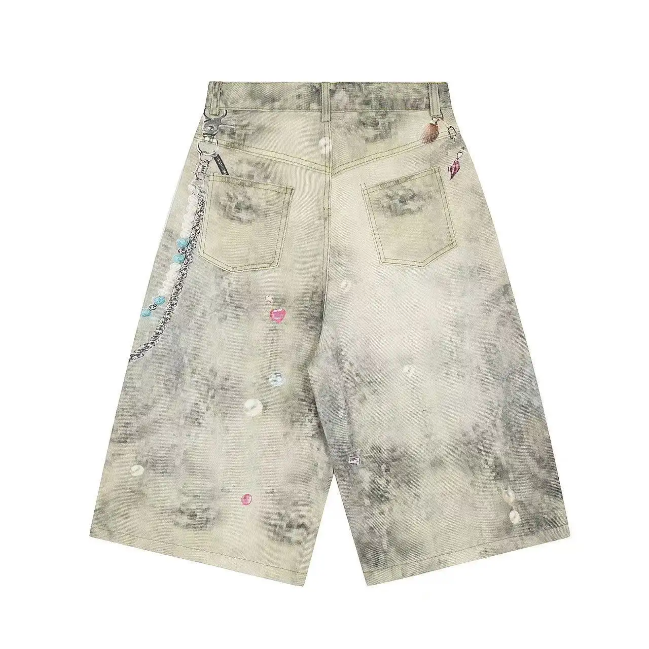 3D Starfish Chain Digital Printed Denim Shorts Oversized Streetwear Vintage Baggy Jeans