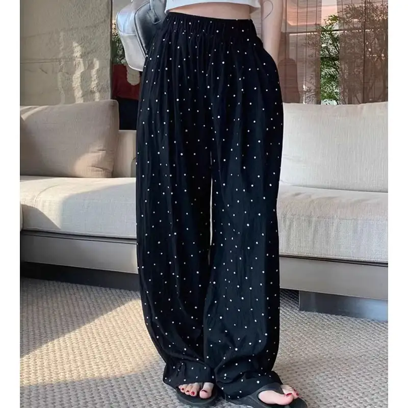 Women's Stretch Polka Dot Wide-Leg Pants, Comfortable And Versatile