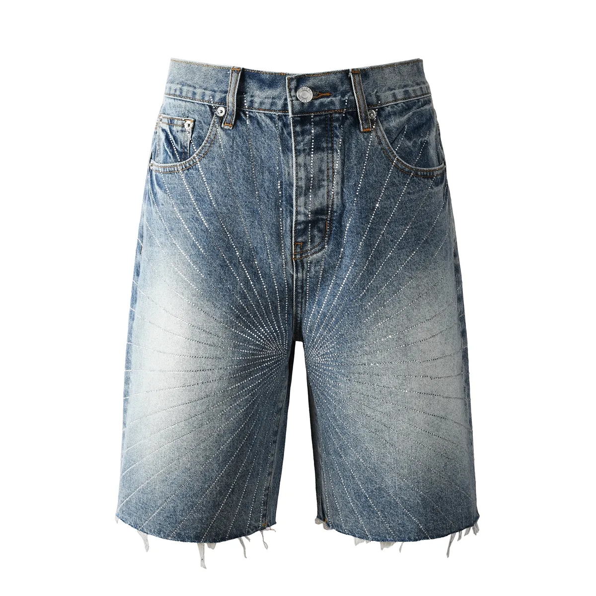 Men Shorts Jean Straight Shorts Star-Shaped Rhinestone With Diamonds High Quality Men Jeans
