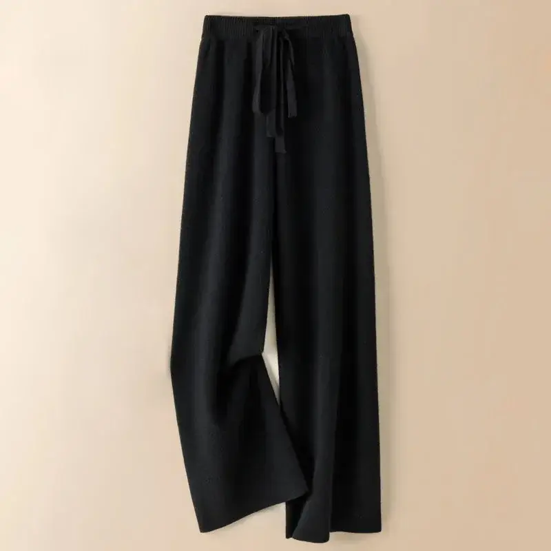 Thick Warm Knitted Casual Wide-Leg Pants Straight-Leg Nine-Point Pants