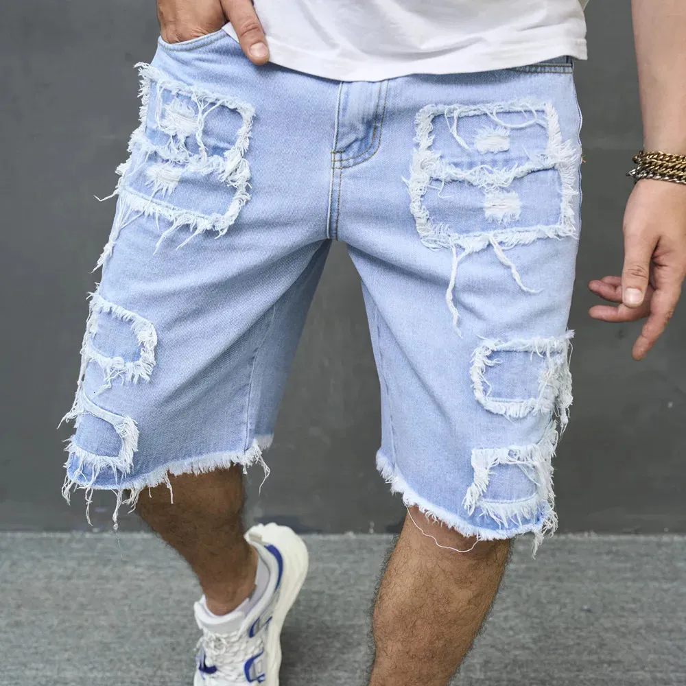 Summer Men High Street Denim Shorts Stylish Solid Casual Male Straight Jeans Shorts