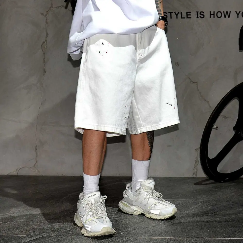 Summer Streetwear Paint Splash White Fashion Denim...