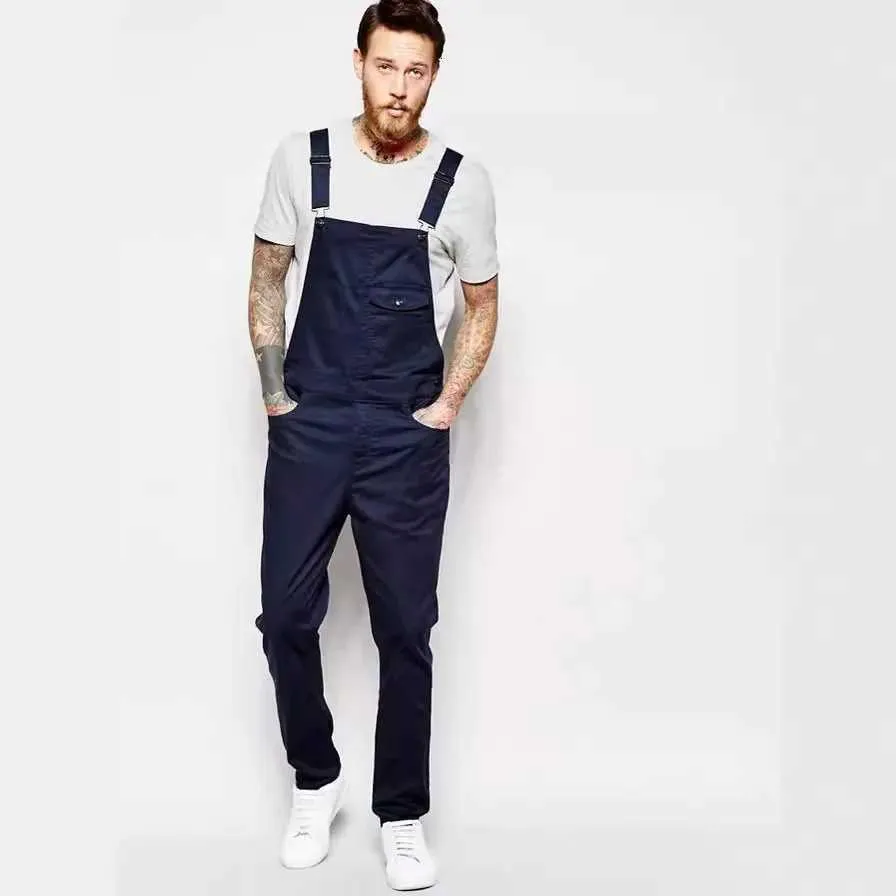 Men Stylish Slim Biker Jeans Overalls Jumpsuits Jeans Men Streetwear Casual Stretch Ripped Men Strap Jeans