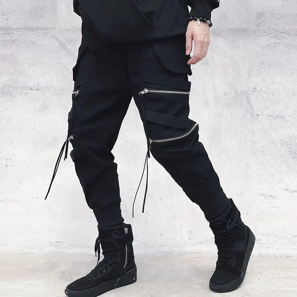Cargo Pants Hip Hop Joggers Men Loose Harem Pants Multi-pocket Ribbon Men's Pants Trousers Casual Streetwear Sport Pants For Men