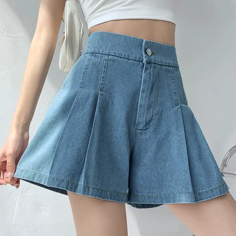 Female A Line Casual Shorts Loose Denim Shorts For Women High Waist