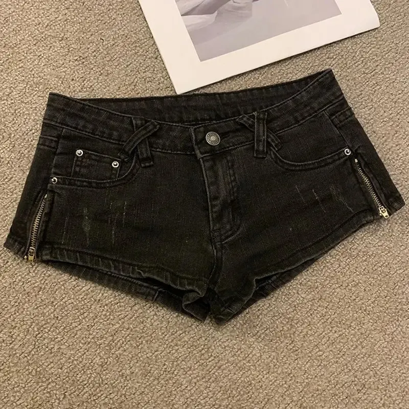 Denim Shorts Women's Low Rise Pants With Zipper Splicing