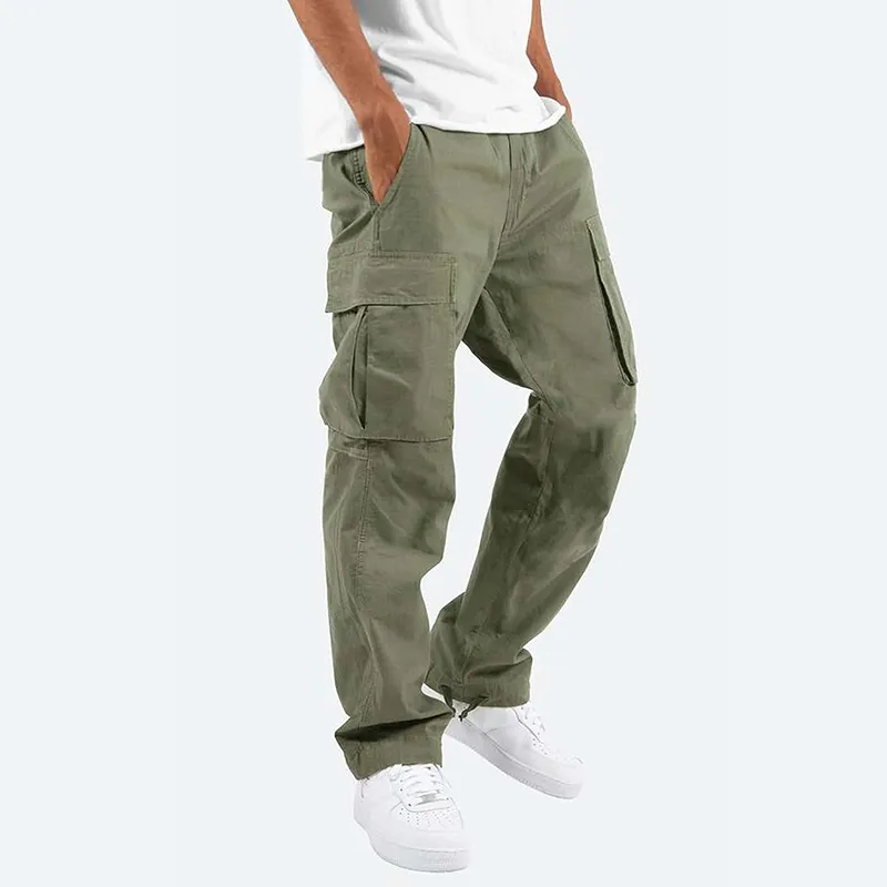 Men's Pants Men's Cargo Pure Color Overalls Streetwear Men Straight Trouser Pocket