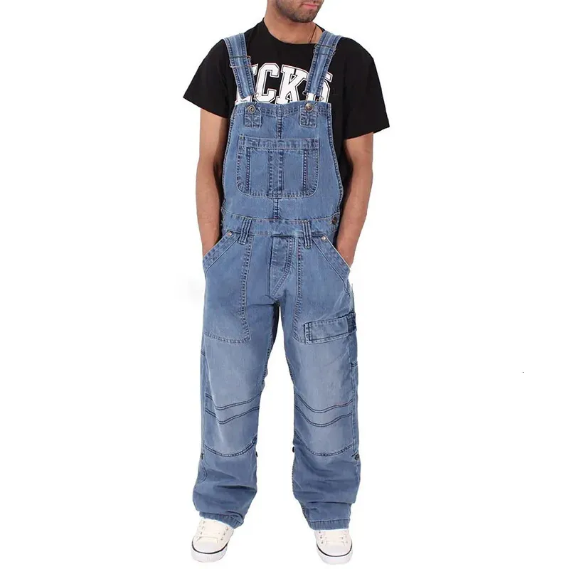 Men Denim Hanger With Simple Multiple Pockets Oversized Solid Waist Loose Washable Jumpsuit CasualMen Denim Hanger With Simple Multiple Pockets Oversized Solid Waist Loose Washable Jumpsuit Casual