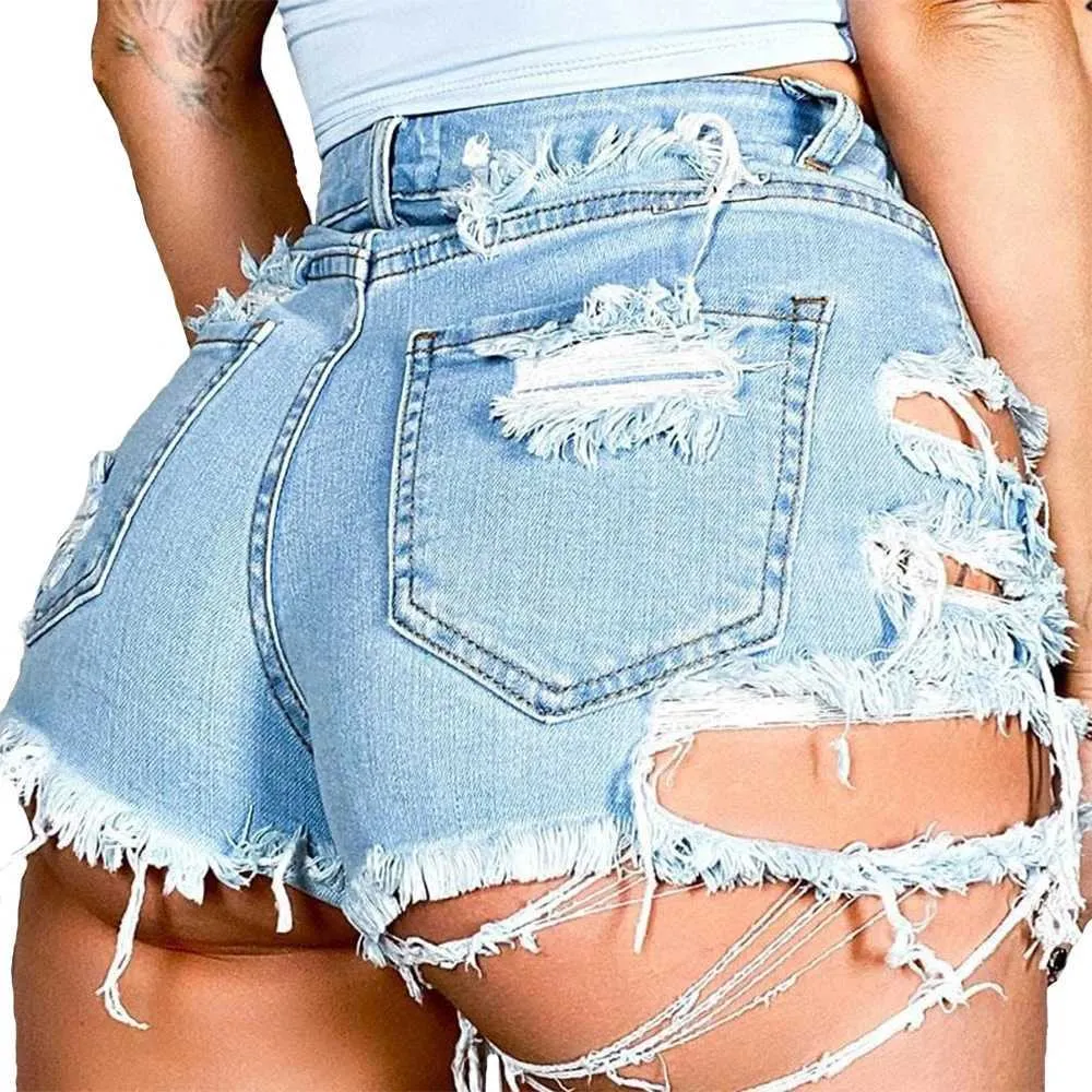 Women Denim Shorts With Hollow Perforations High Waist Irregular