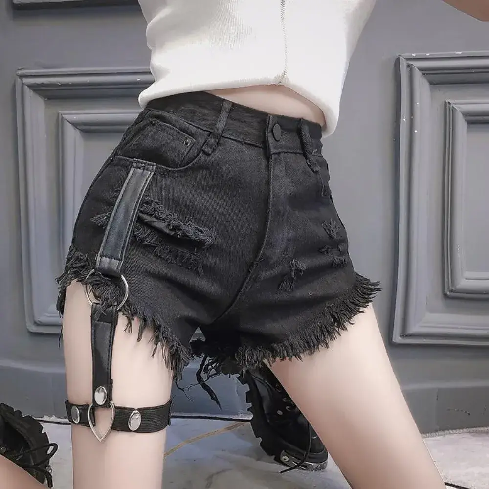 Women's Denim Shorts Vintage Female Short Jeans Pants Flowy