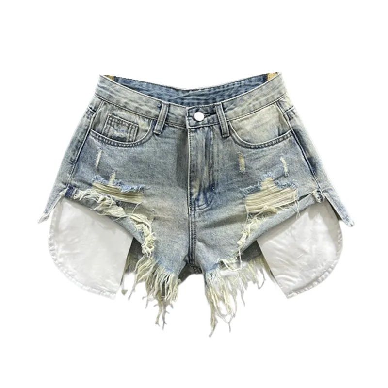 Women's Jeans Pocket Trouser Legs Worn High Waist Denim Short Pants