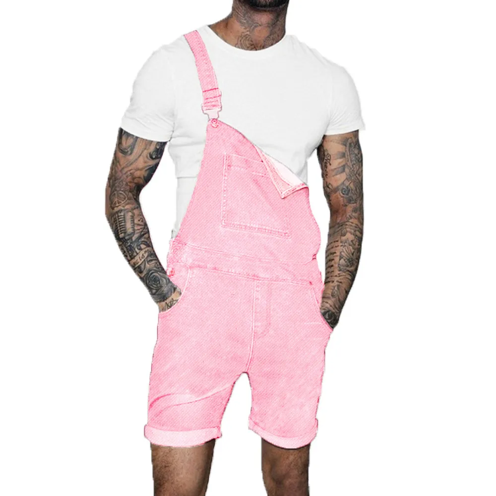 Men's Jeans Fashion Multi-Pocket Baggy Jumpsuit Solid Streetwear Suspender Shorts Rompers Denim Overalls For Men