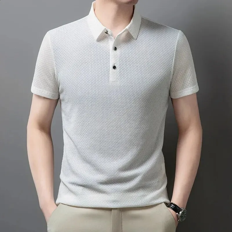 Men Casual Polo Shirt Breathable Business Male Golf Social Short Sleeve Lapel Loose T-Shirt Solid Color Cool Tops