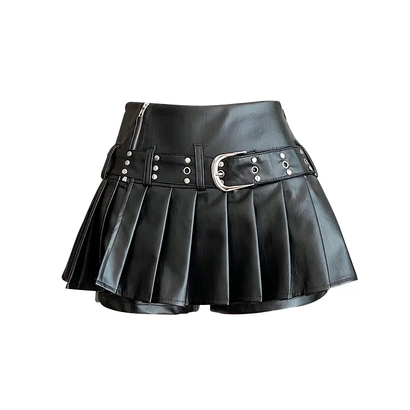 Women's Gothic A-line Pleated Leather Skirt Mini Shorts Skirt Vintage Clothes
