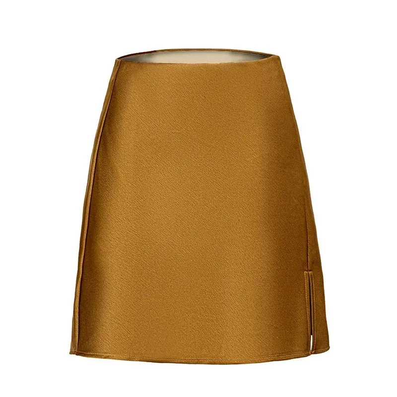 Summer Satin Mini Skirts With Slit For Women A Line Elegant Short Skirt Women's