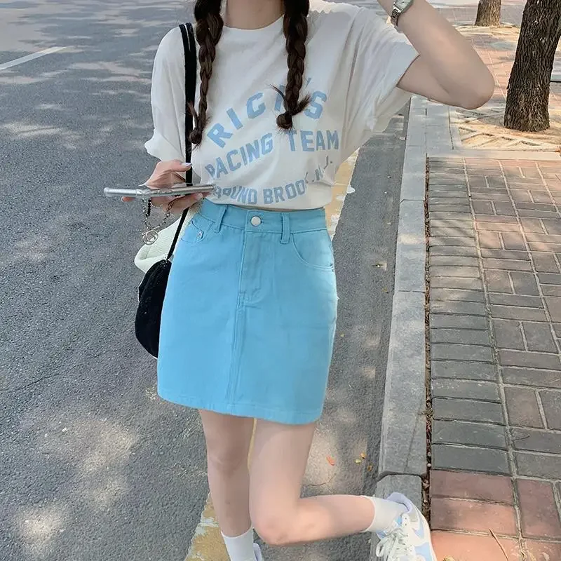 With Pocket Short Jeans Skirts For Women High Quality Elegant Premium Woman Denim Skirt
