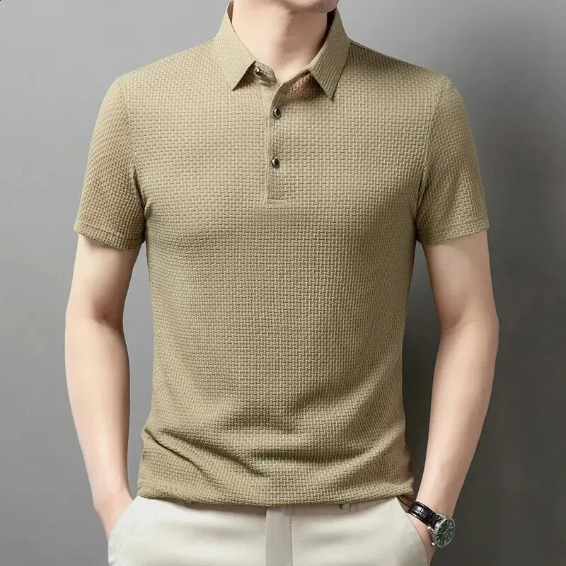 Men Casual Polo Shirt Breathable Business Male Golf Social Short Sleeve Lapel Loose T-Shirt Solid Color Cool Tops