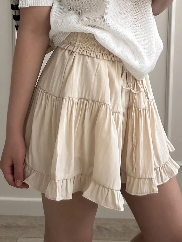 Skirts Women Mini Skirt Ruffle With Shorts Summer High Waist White Cake Splicing Short Beach For Vintage
