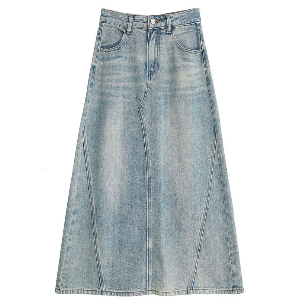 Fashion Women Skirts Irregular Spliced Denim High Waisted A-E Long Female Skirt Summer