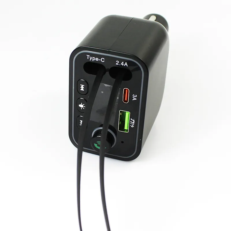 Retractable 4 IN 1 Car Charger 120W Fast Charging Cable Cigarette Lighter Adapter