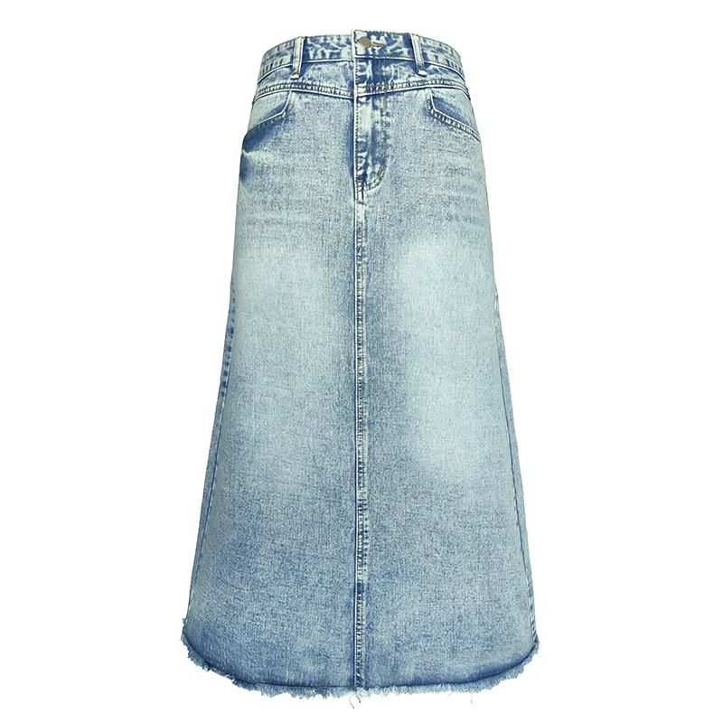 Elegant Long Denim Skirt Ladies Arrival Retro Casual Street Ladies Loose Washed A-line Skirt