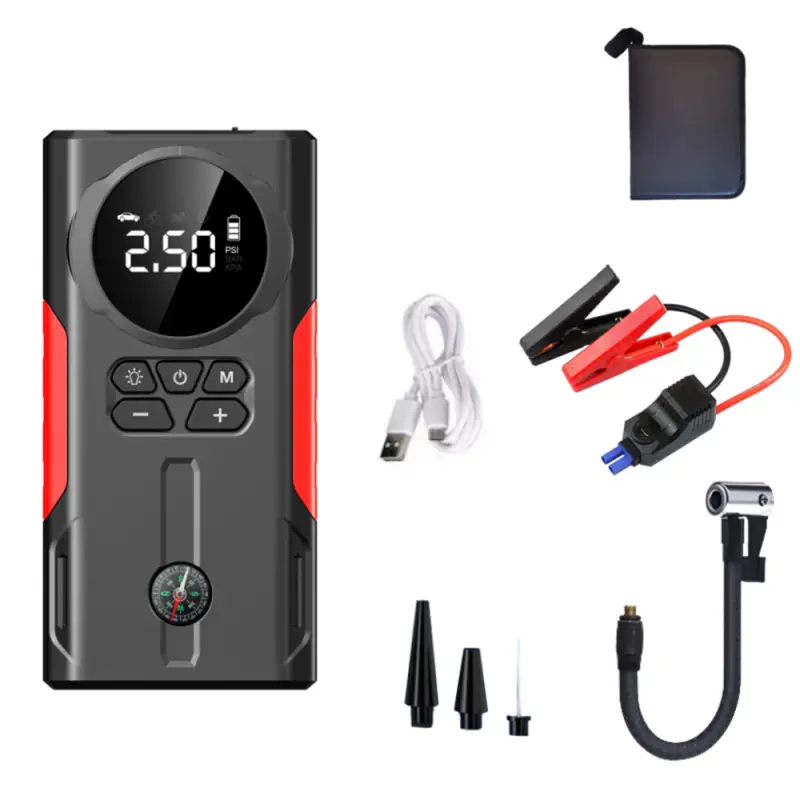 Tire Inflator Air Compressor Led Digital Display Electric Air Pump Emergency Starter And Air Pump With Emergency Lighting
