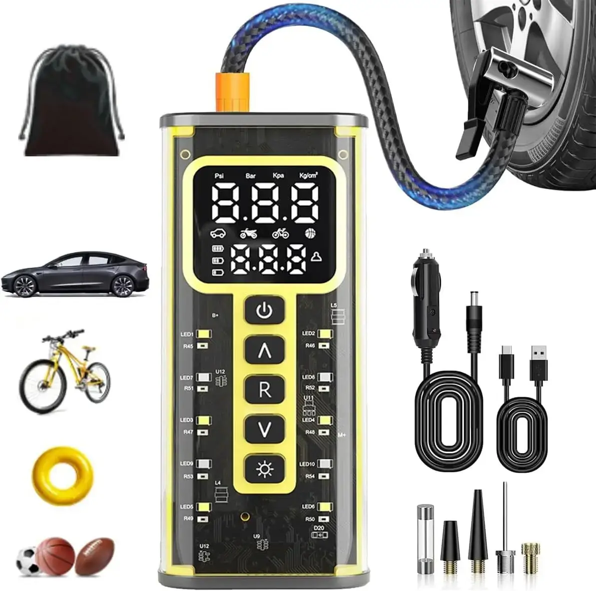 Portable Air Compressor For Car Tire Inflation Portable Air Compressor For Car Tire Inflation USB Charging