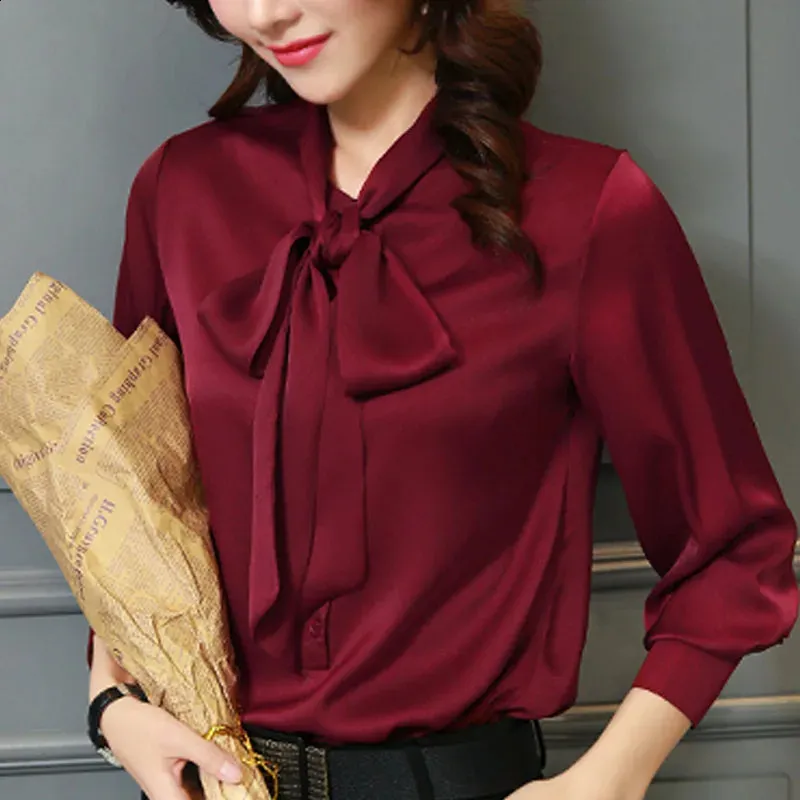 Loose Tops Women's Casual Chiffon Blouse V-Neck Solid Shirt Bow Lantern Sleeve Fashion Blouses Clothes