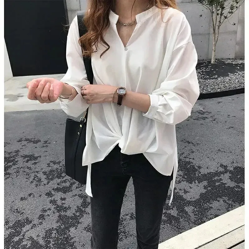 Simple Elegant Chiffon Plus Sizes Shirt Women's Long Sleeve Top LooseFit