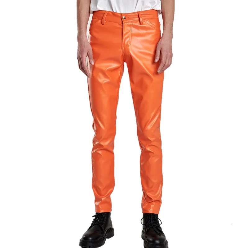 Men’s Fashion PU Leather Slim Fit Pants Pantalones Hombre