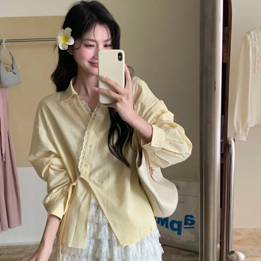 French Lace Shirt Women's Side Strap