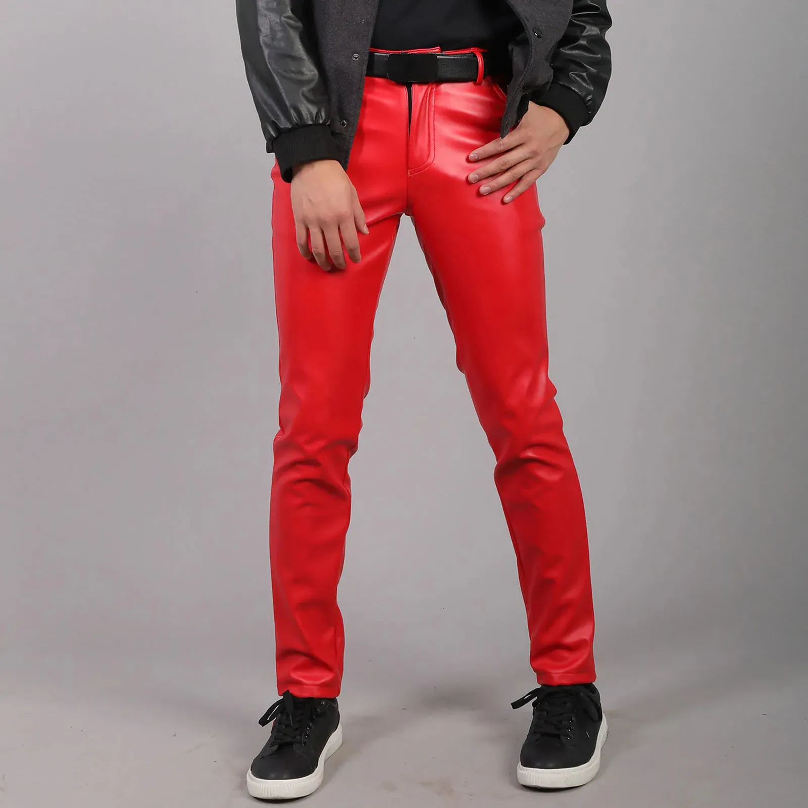 Men’s Rock Style PU Leather Skinny Faux Motorcycle Pants For Night Club Dance