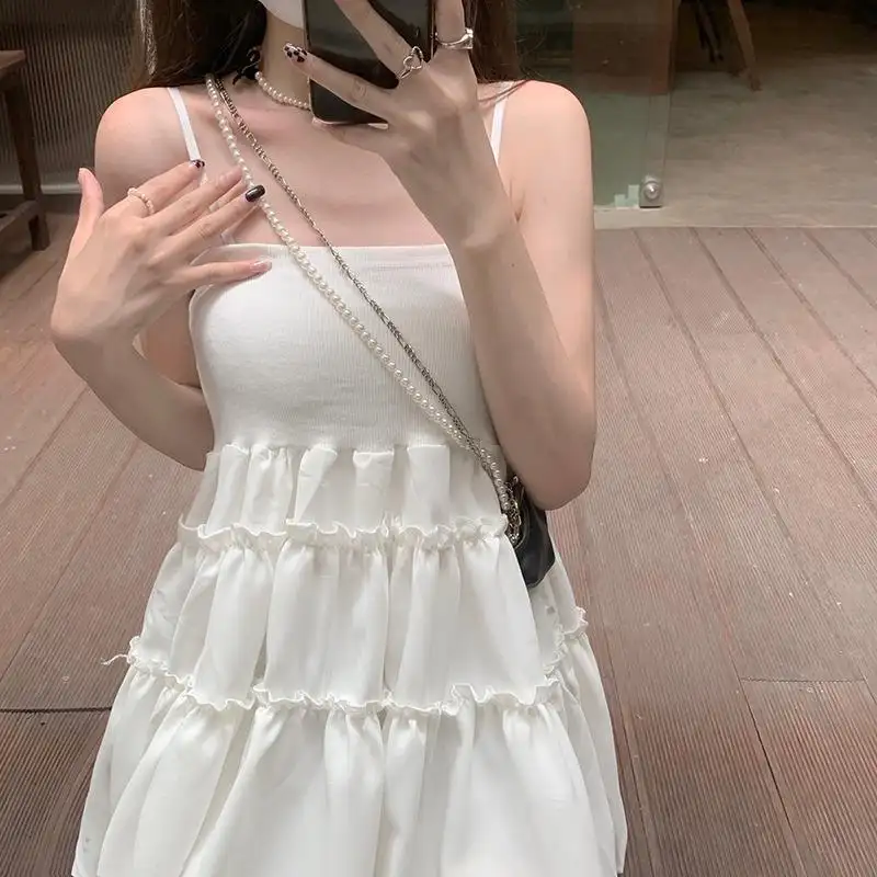 Women's Fashionable And Versatile Dress With Thin Straps, Street Style, Pleated Korean Style Casual Dress