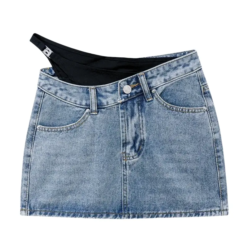 Fake Two Pieces Denim Short Mini Skirt For Women Sexy Minifalda Dress Clothes