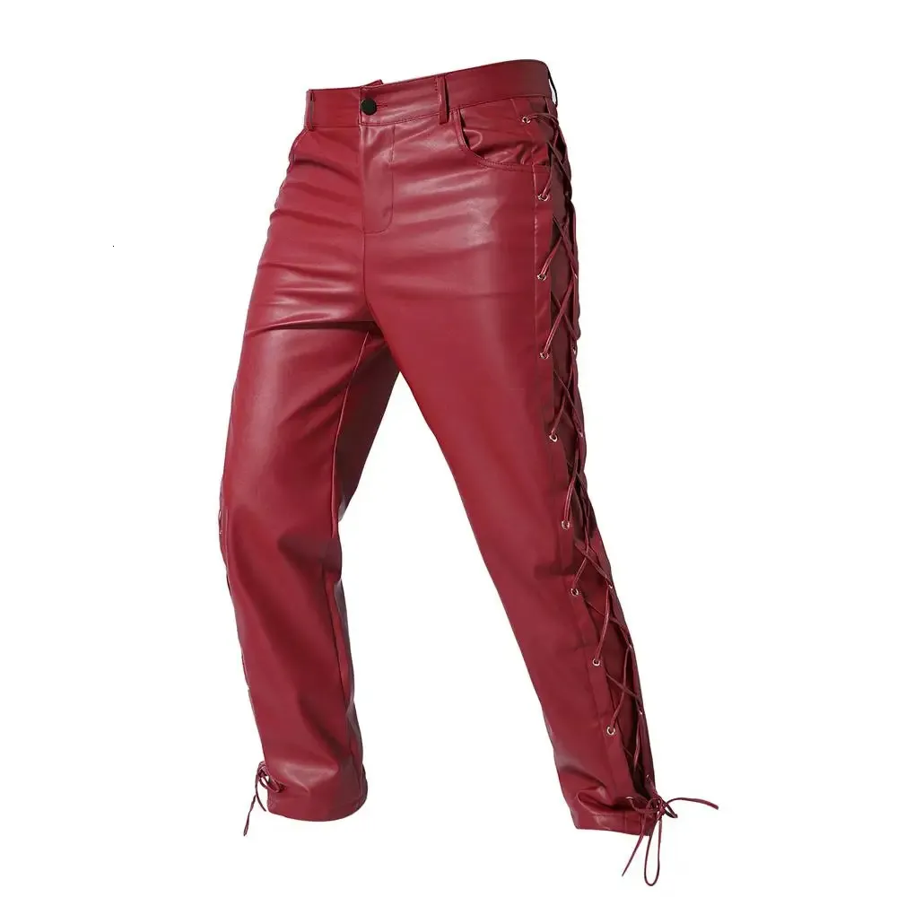 Men’s PU Biker Pants Faux Leather Casual Fashion Trousers